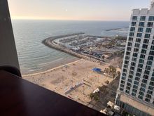 The view of the beach below. 