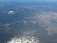 overhead Mount Shasta (14,180 ft) at FL340