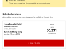 LX It claims "no flights available" on the days I selected and offers to show other dates