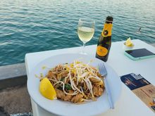 Pad Thai from Siam Thai on the Wharf washed down with some bubbles from the licenced bar.