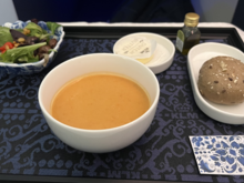 My first choice was the salmon but I was informed by the FA that catering did not load enough of it so had to settle for the curry soup. 