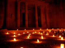 The Treasury at Petra - lit only by a bunch of candles in paper bags and the stars up above.