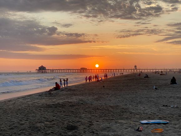 Sunset from the beach over the PCH bridge