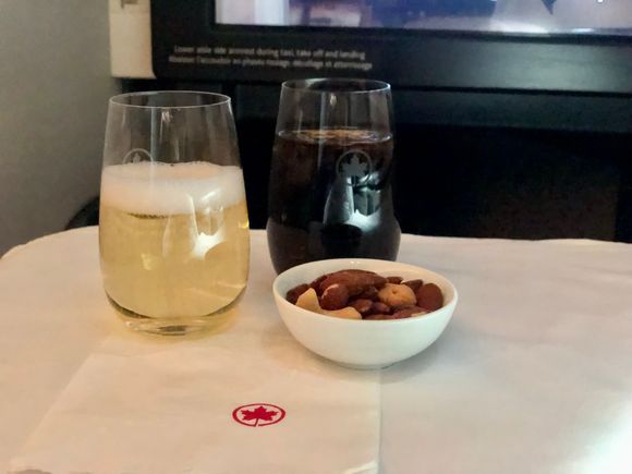 Nuts with champagne and Coke Zero 