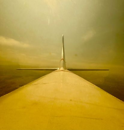 View aft from the Master Gunner position, vertical and horizontal stabilisers visible.