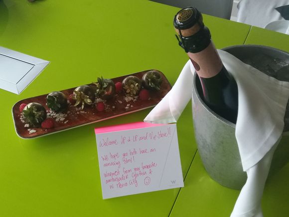 Champagne and chocolate covered strawberries from my Ambassador this July 2018