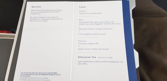 The menu card, it's smaller than I was expecting (insert joke here)