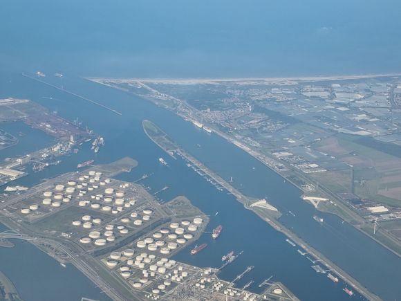 Rotterdam Europoort with the Maeslantkering (part of the defence mechanism against high water) (BSL-AMS Oct 2021)