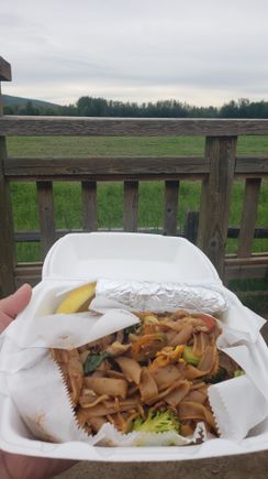 Drunken Noodles with a view of Creamers Field