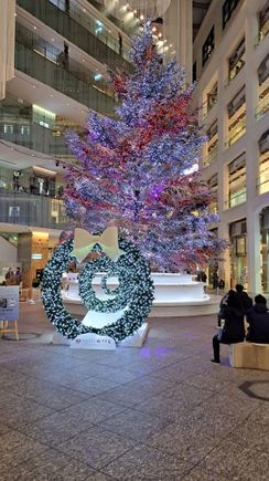 White Kitte christmas tree at Kitte Building ( beside Tokyo station) .Mostly white but occasionally changes colour to  music. Great roof top garden also overlooking tokyo station