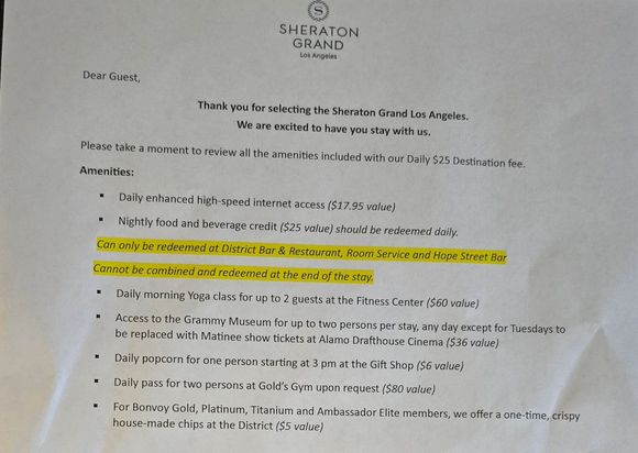 Destination fee, September 2024