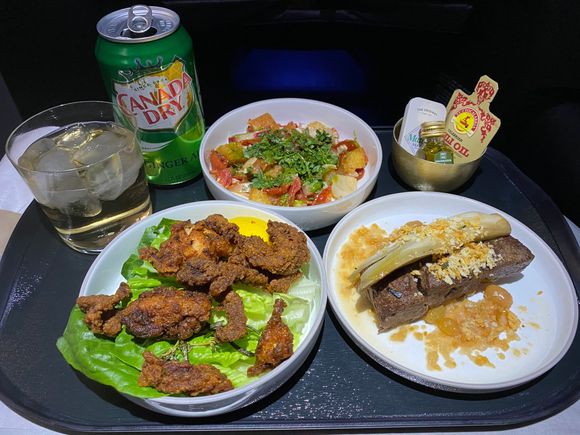 Panzanella Salad, Flat Iron Steak, and Tuscan Fried Chicken Salad.  I asked for dessert to be served after I was done with the entrees.

One of the better lunches I’ve had in Mint!