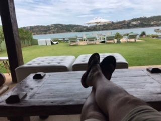 Resting my feet in the deck.
