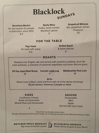Menu as of September 2018