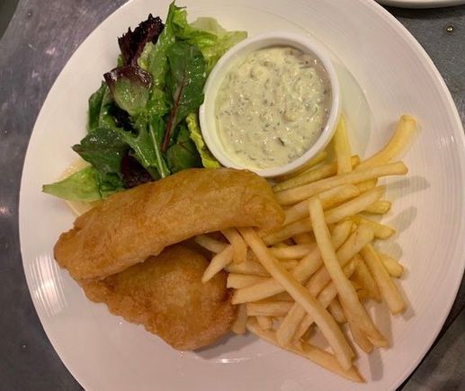 Beer battered cod , ..