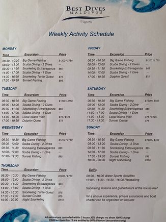 Weekly activity schedule 