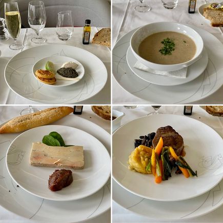 Caviar, mushroom soup,  four gras, fillet of beef