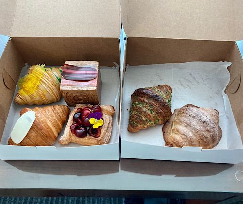 I ate the entire cherry Grand Marnier danish because that wouldn’t make the journey home well. And I had a bite of each of the others except for the cube. 