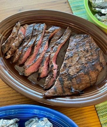 Balsamic/soy marinated flank steak. 