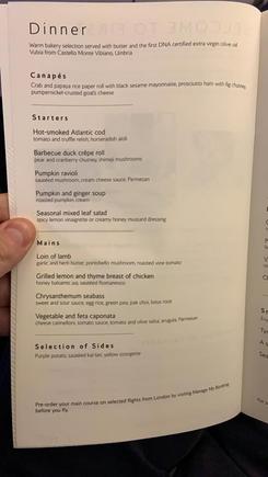Menu From  FIRST back from Shanghai on the 1.55am departure. 