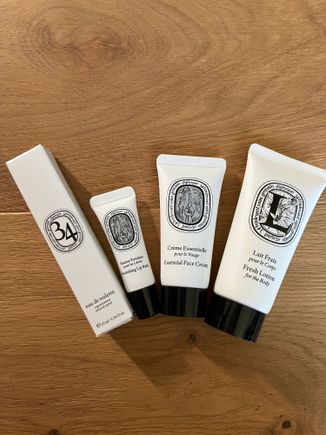 Body lotion, face cream, lip balm and 10ml sample of ‘34’ eau de toilette