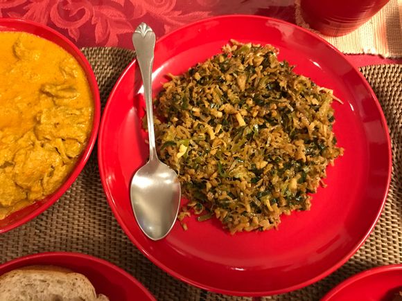 One of the home cooked satay babi & special fried leek & tau kwa ( bean curd fried version ) by my sisters - in - laws