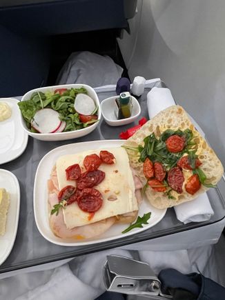 Sandwich had lots of Turkey, but really lacking in the sauce department. It was very dry. FA suggested putting salad dressing on it she said that’s how she eats her meal. I tried it and seems to have worked okay.