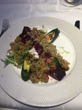 I ordered a VLML in First because I didn’t like the look of the veggie option on the pre-order menu. This starter was actually very tasty. I loved the courgettes and beetroot. 