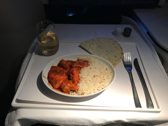 Butter chicken with garlic naan. Chicken was tasty and not over cooked. 