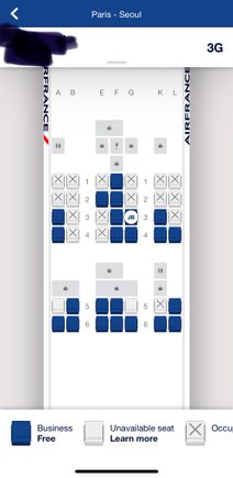 Seat Map - CDG-ICN - Business