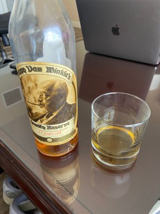 I brought part of a bottle of Pappy van Winkle 15, which goes for $95 an ounce at the bourbon bars. 