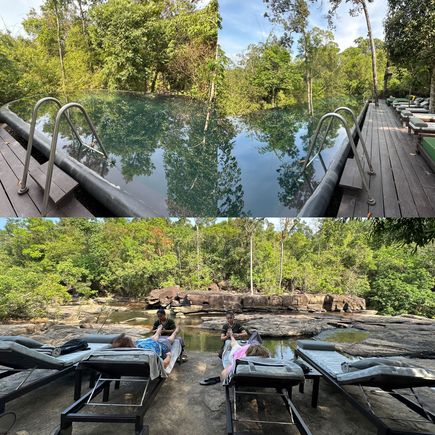 Foot massage by the river below the swimming pool