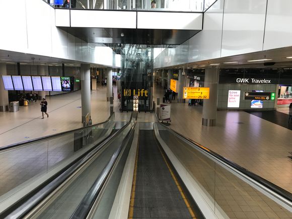 They came by train and arrived on Schiphol Plaza
The travellators going from arrivals T3 to departures T3 
Nothing wrong so far