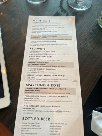 As mentioned, some of the wines are unavailable. There was a push towards the textbook, which is being served in the FL. 