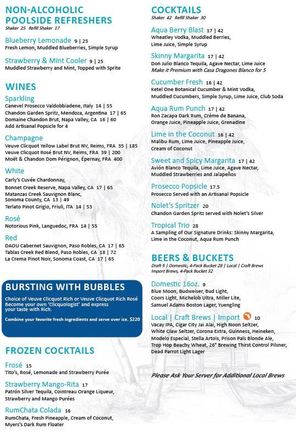 Poolside food menu.