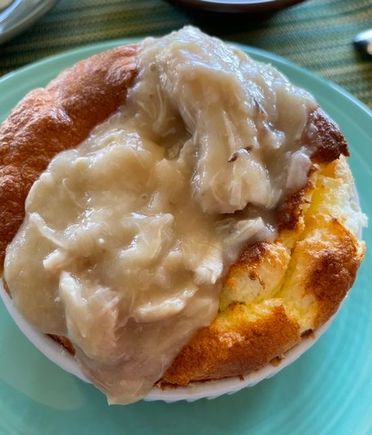 Last night cheese - soufflés a la Le Français in Paris (except creamed turkey instead of chicken and mushroom).