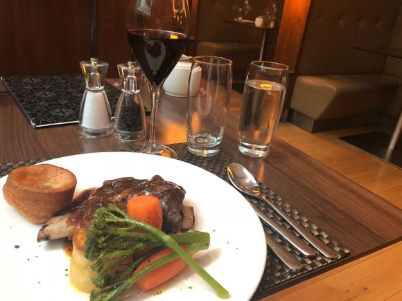 Here we go! With a glass of Chateau Lagrange! Staff all keen on knowing what I think which is that both roast and wine are very nice!!!