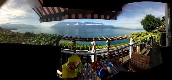 View of Lake Geneva across breakfast.