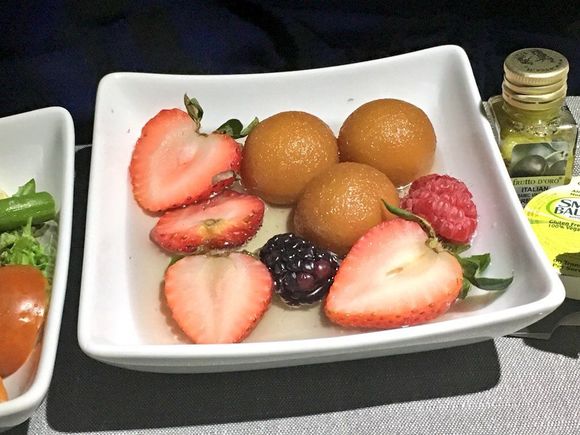 GULAB JAMUN on AA! The mixed berries were swimming in the syrup that the indian dessert is served in, but it made all of them taste better. 