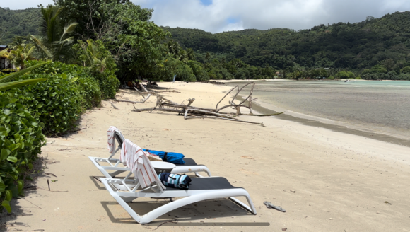 A few sun beds by the beach