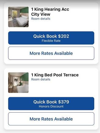 Available room rates compared to eCheckIn upgrade offers.