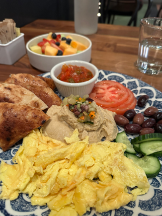 Ultimate Mediterranean Breakfast plate, side of fruit