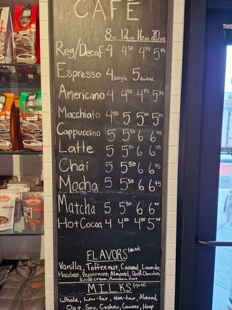 Beverage menu