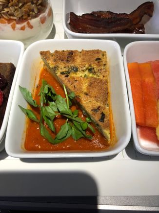 Sausage strata with tomato caper sauce