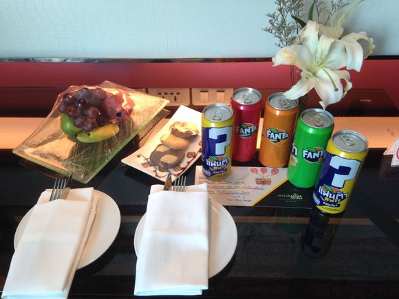 Fruit, cookies, and Fanta!