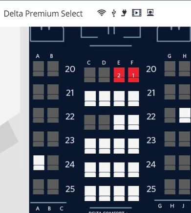 Delta DL40 SYD-LAX Premium Select seating chart