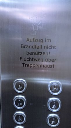 The information regarding a situation when there is fire, is only in German, not in English, though the hotel has many international guests. 