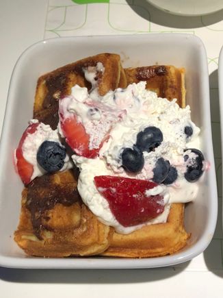 Buttermilk waffles - housemade nutella, peppercorn creme fraiche, berries