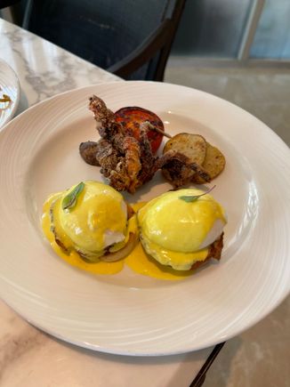 Soft shell crab eggs Benedict 