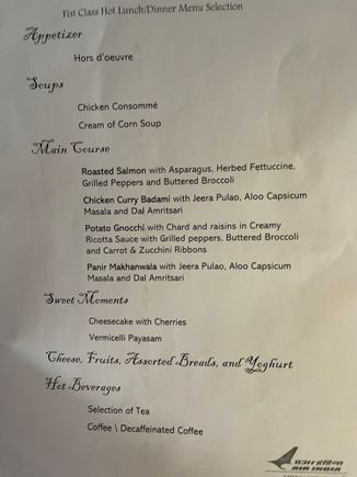 Menu on single piece of paper. 